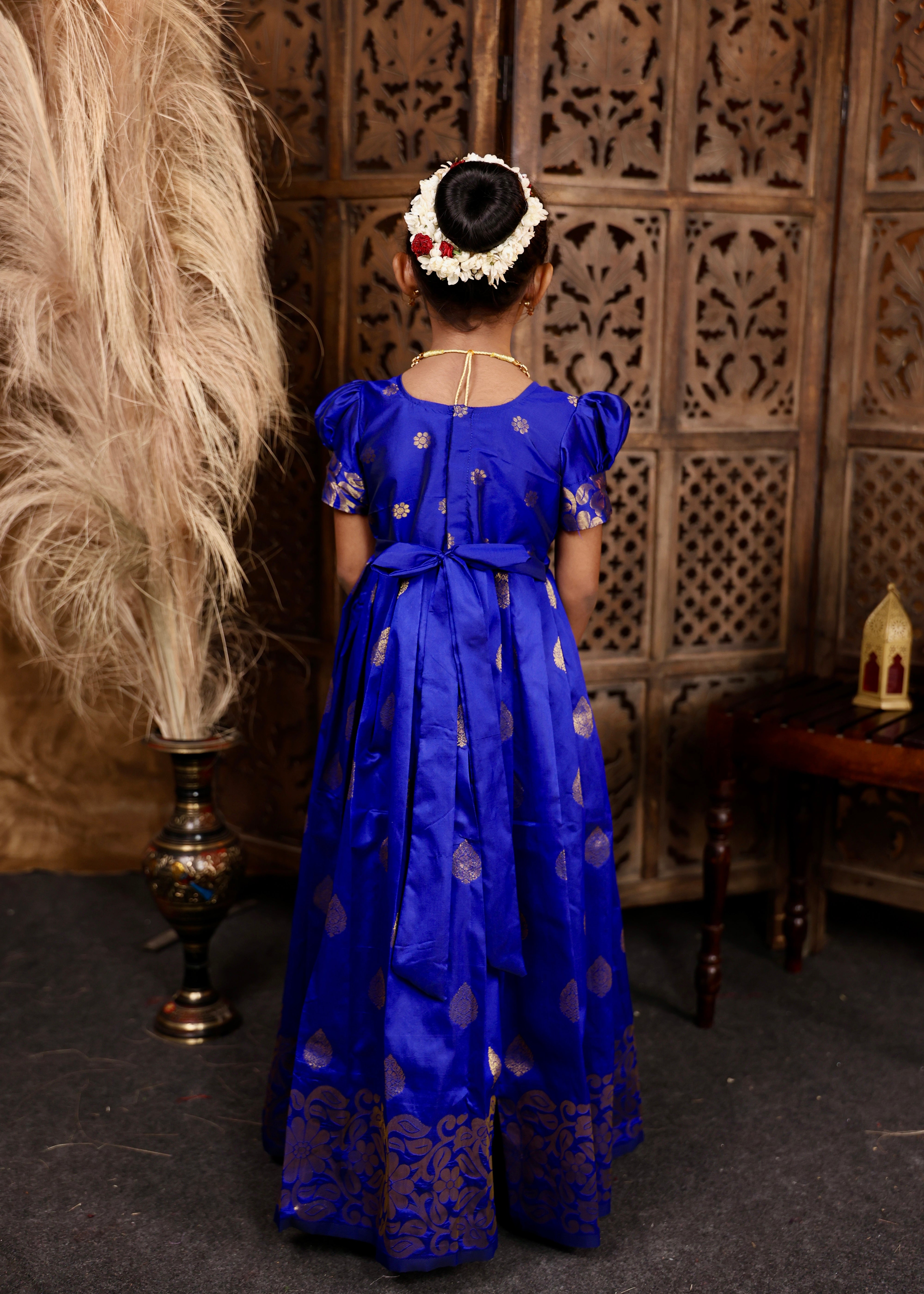 MAYILI - Royal Blue Premium Banarasi Ethnic Long Frock