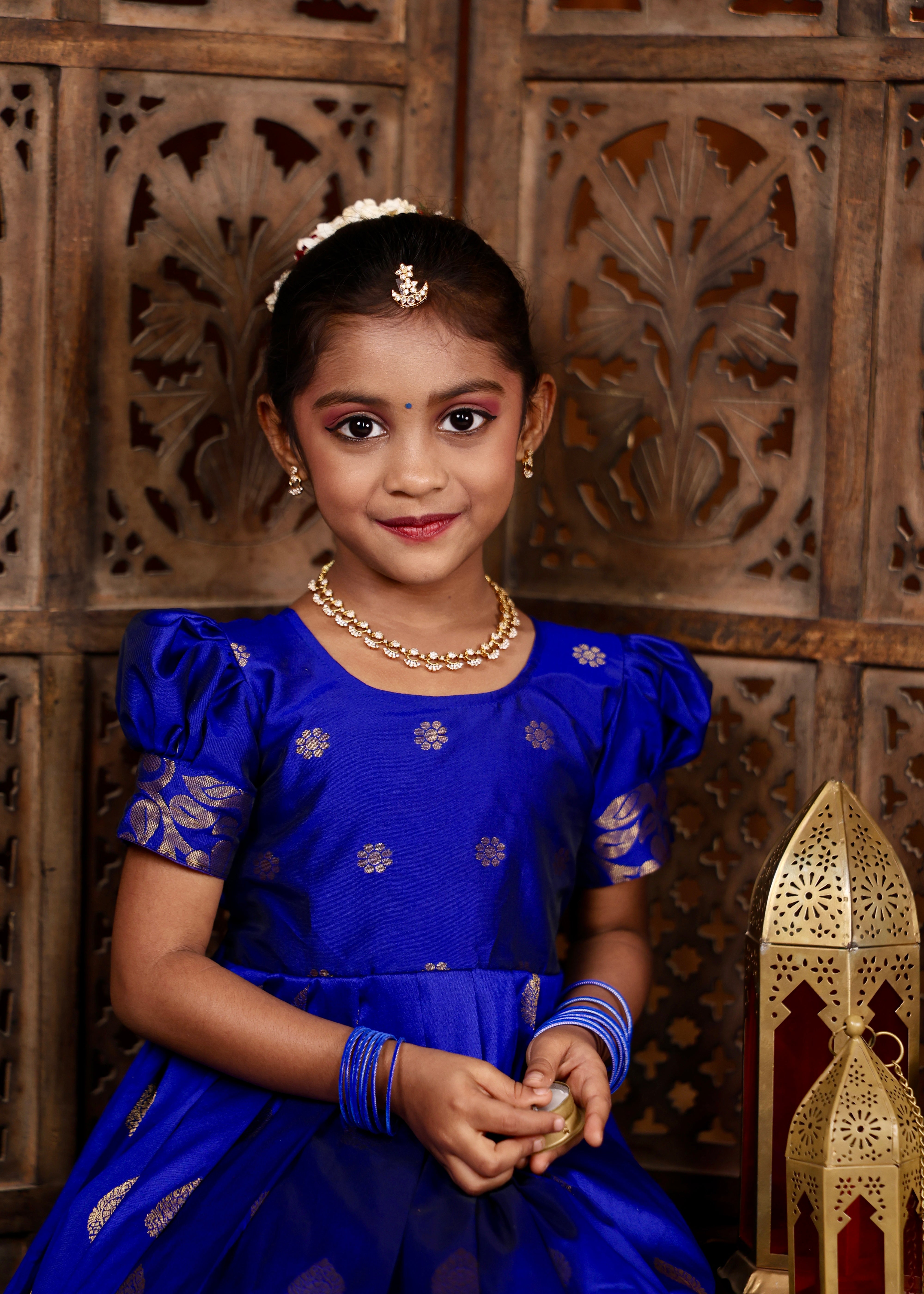MAYILI - Royal Blue Premium Banarasi Ethnic Long Frock