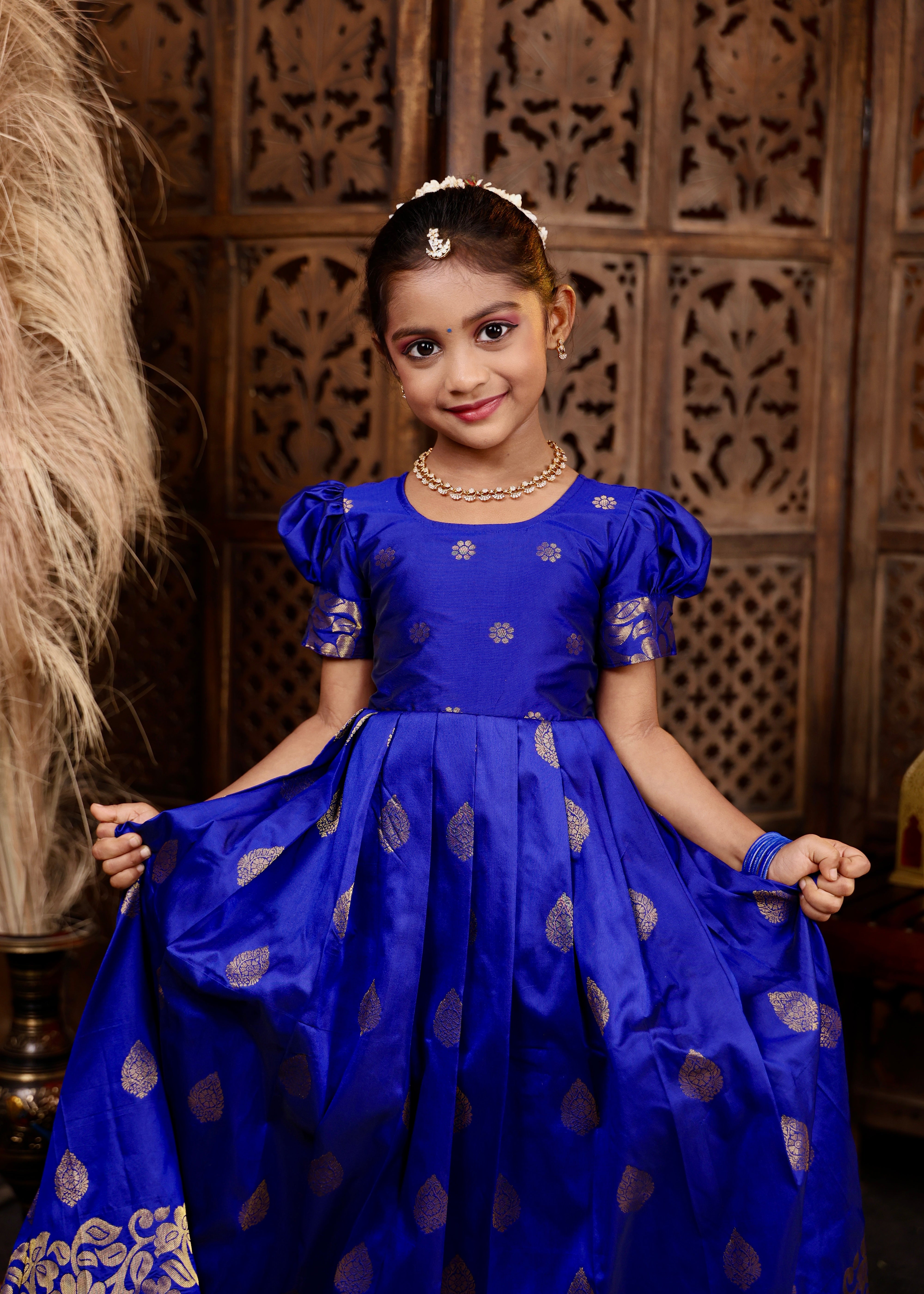 MAYILI - Royal Blue Premium Banarasi Ethnic Long Frock