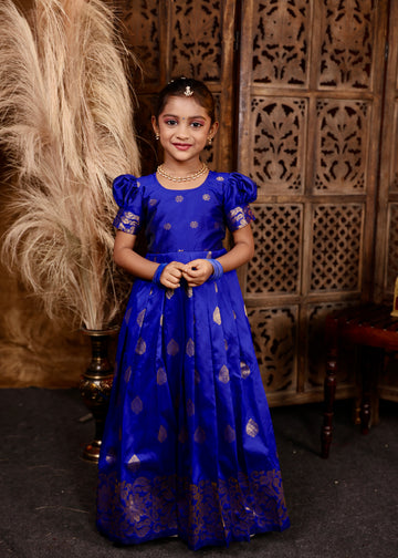 MAYILI - Royal Blue Premium Banarasi Ethnic Long Frock