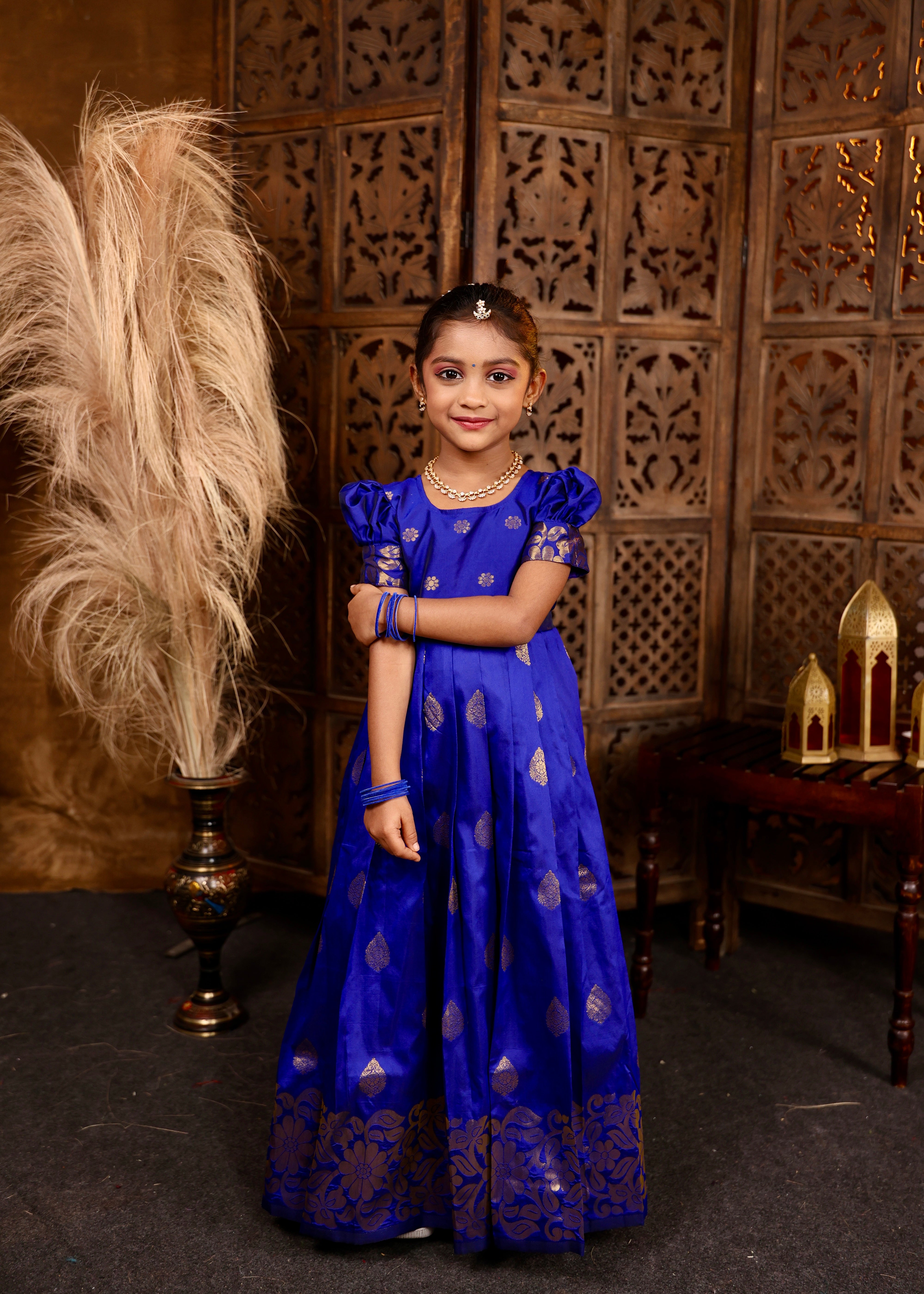 MAYILI - Royal Blue Premium Banarasi Ethnic Long Frock