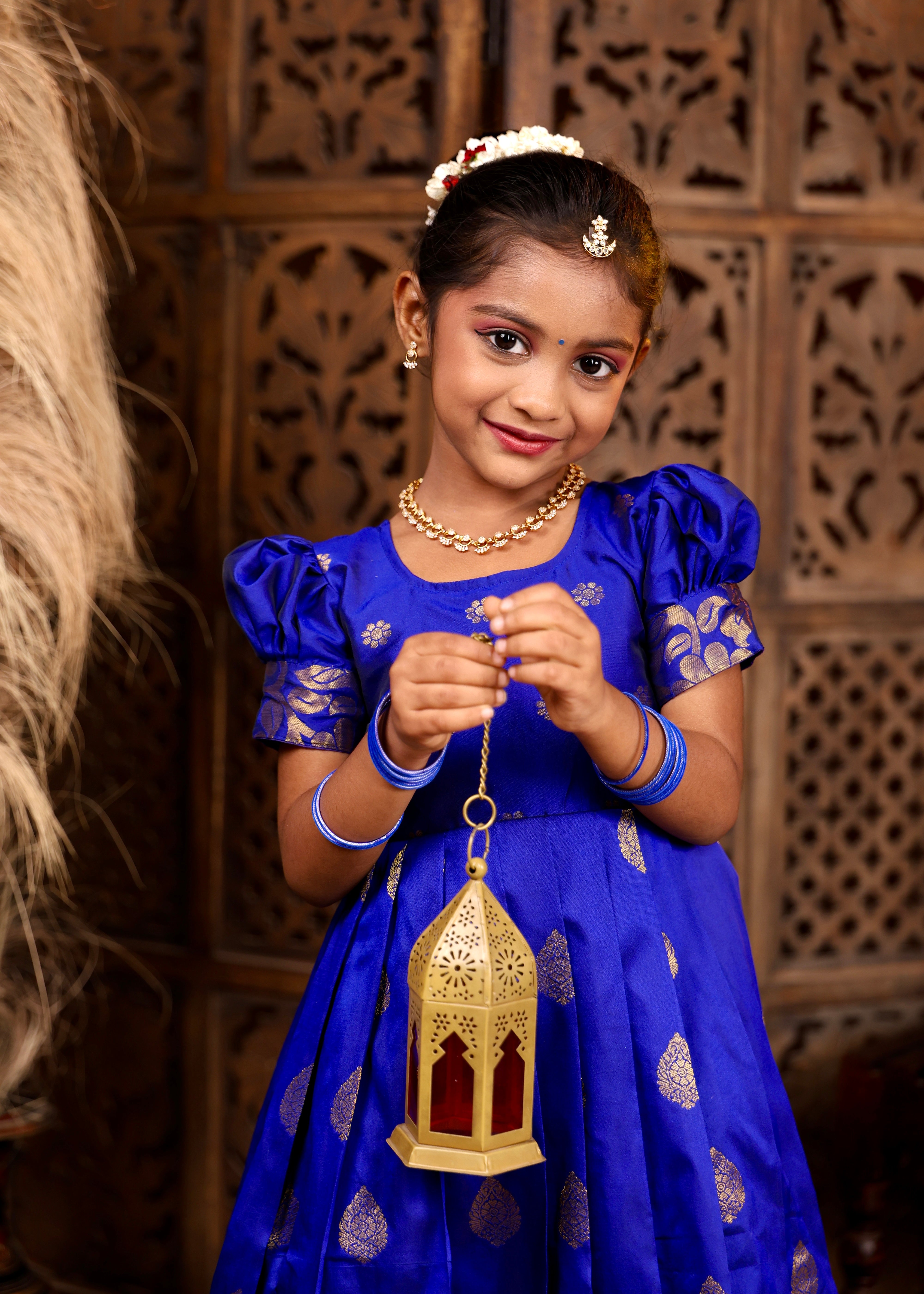 MAYILI - Royal Blue Premium Banarasi Ethnic Long Frock