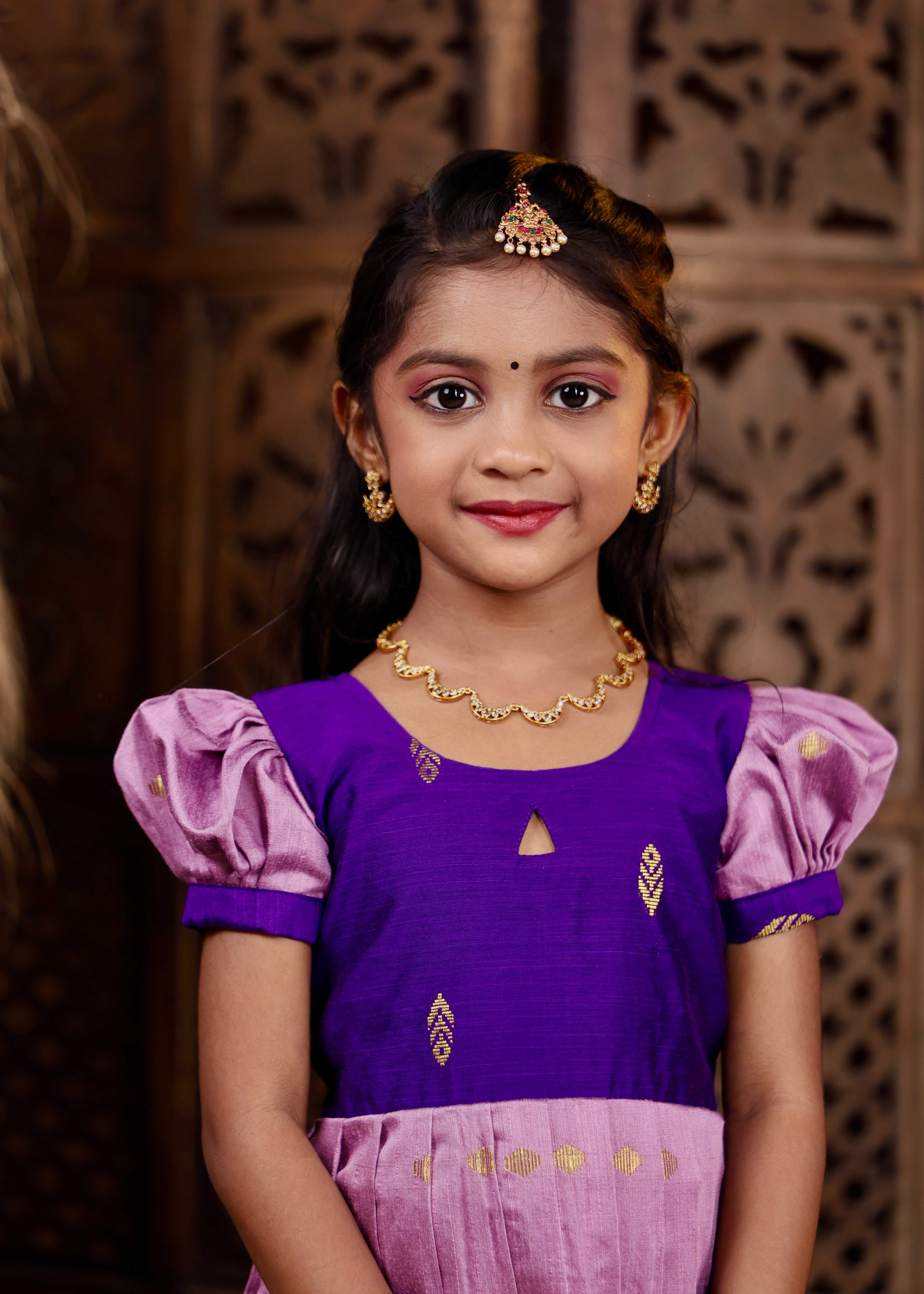 NAYAM - The Vintage Collection - Purple and Lilac Combo Premium Raw Silk Ethnic Long Frock
