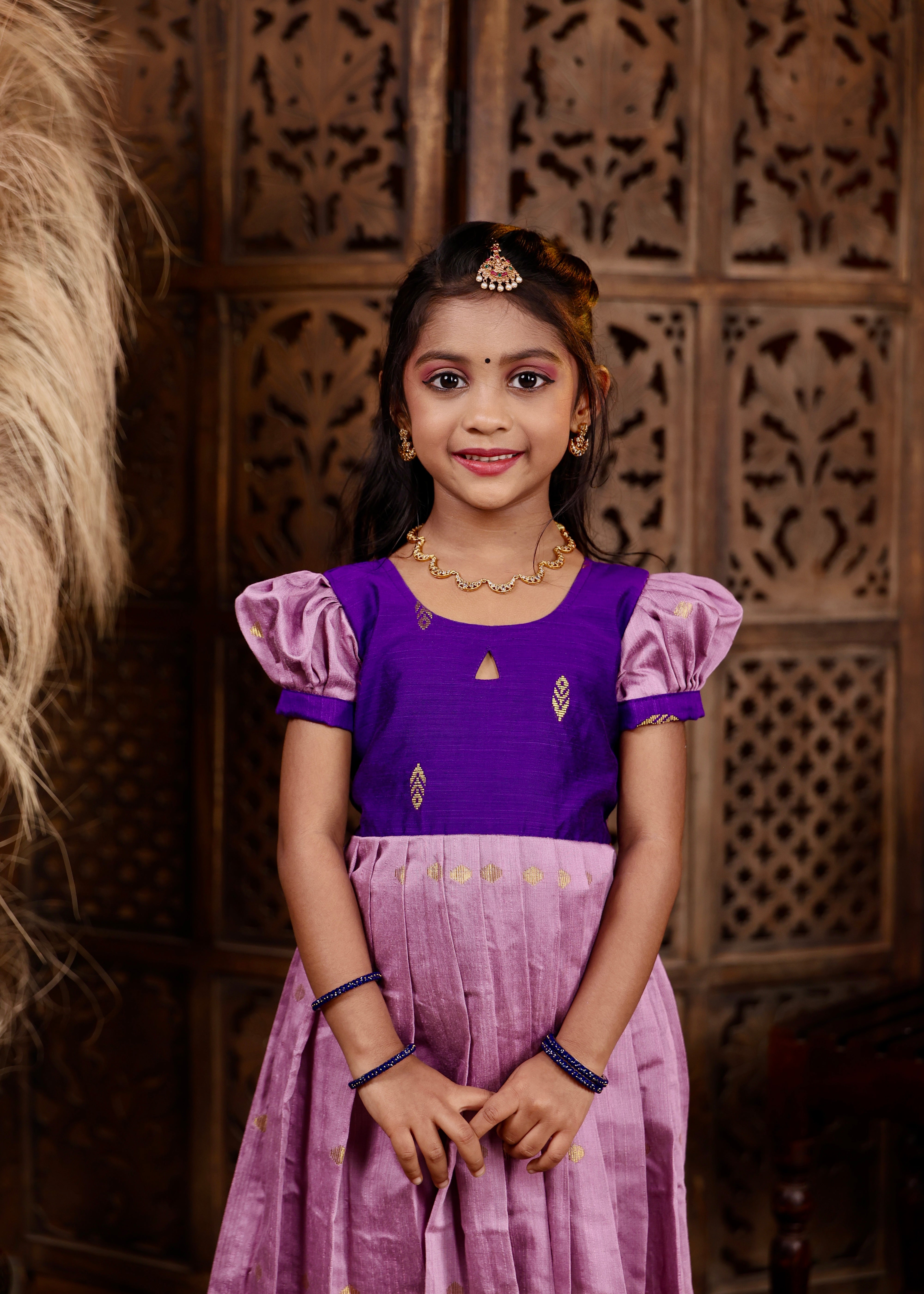 NAYAM - The Vintage Collection - Purple and Lilac Combo Premium Raw Silk Ethnic Long Frock