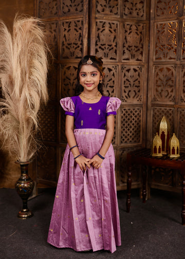NAYAM - The Vintage Collection - Purple and Lilac Combo Premium Raw Silk Ethnic Long Frock