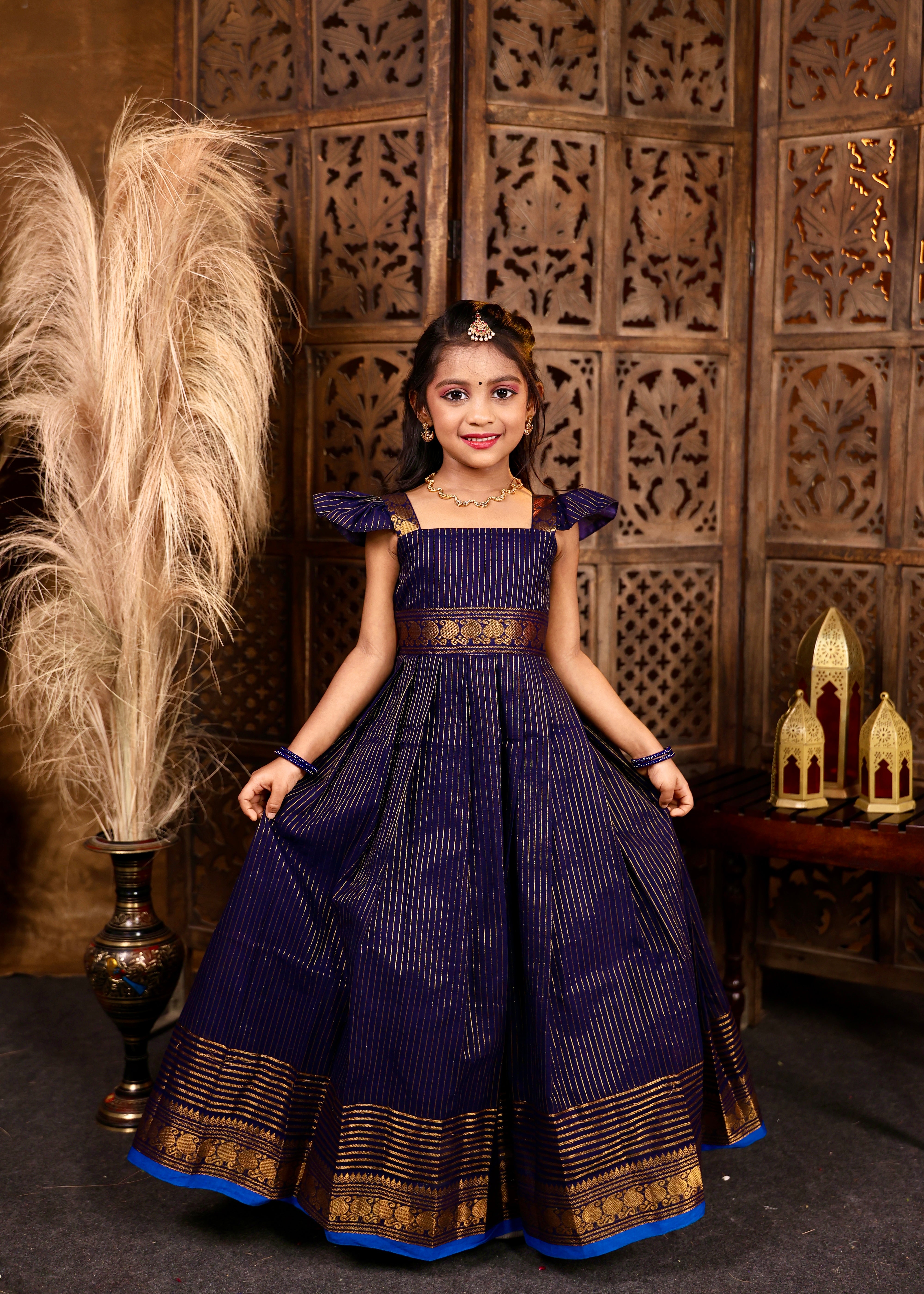 KAYAL - Dark Blue Premium Chettinadu Cotton Long Frock