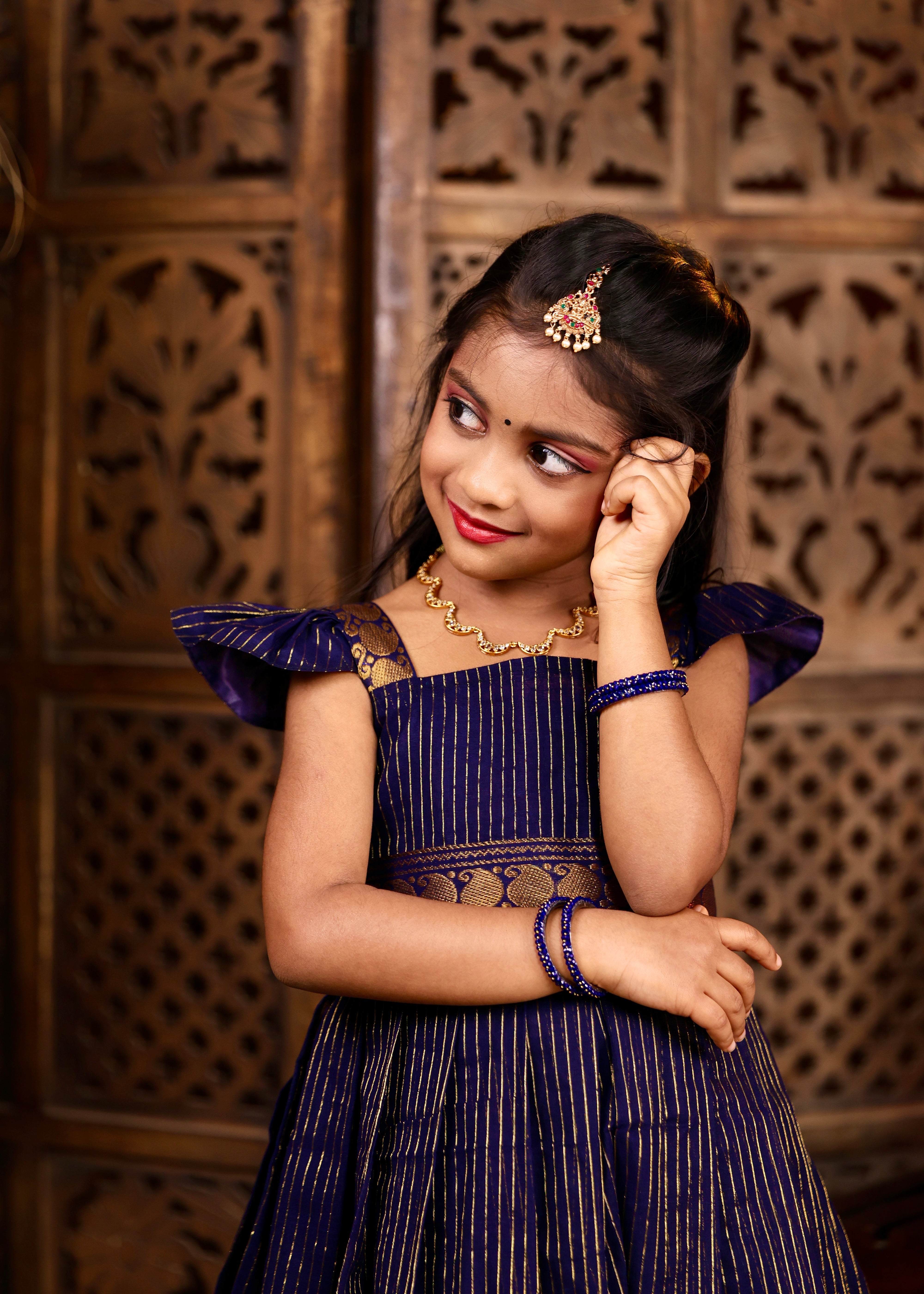 KAYAL - Dark Blue Premium Chettinadu Cotton Long Frock