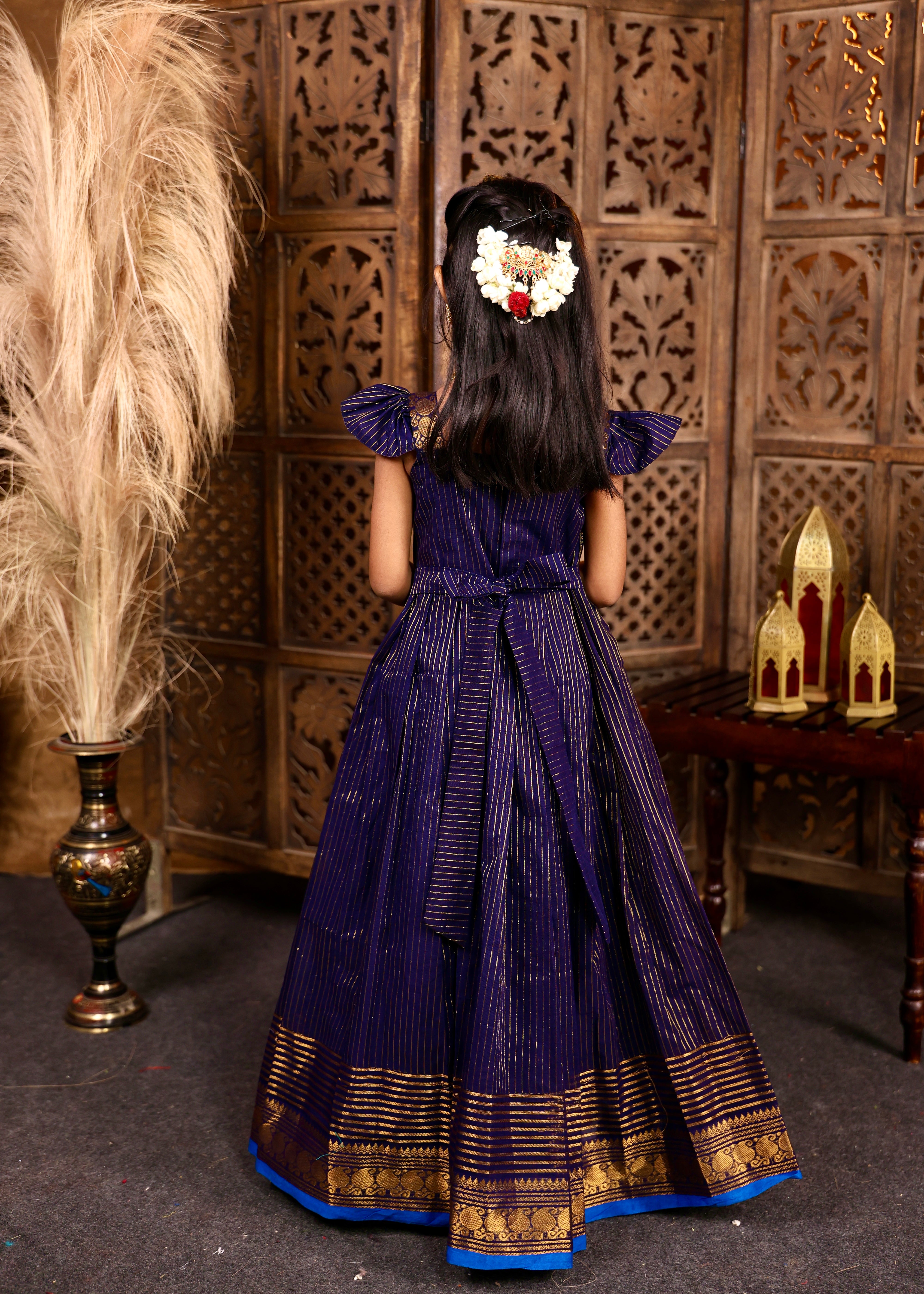 KAYAL - Dark Blue Premium Chettinadu Cotton Long Frock