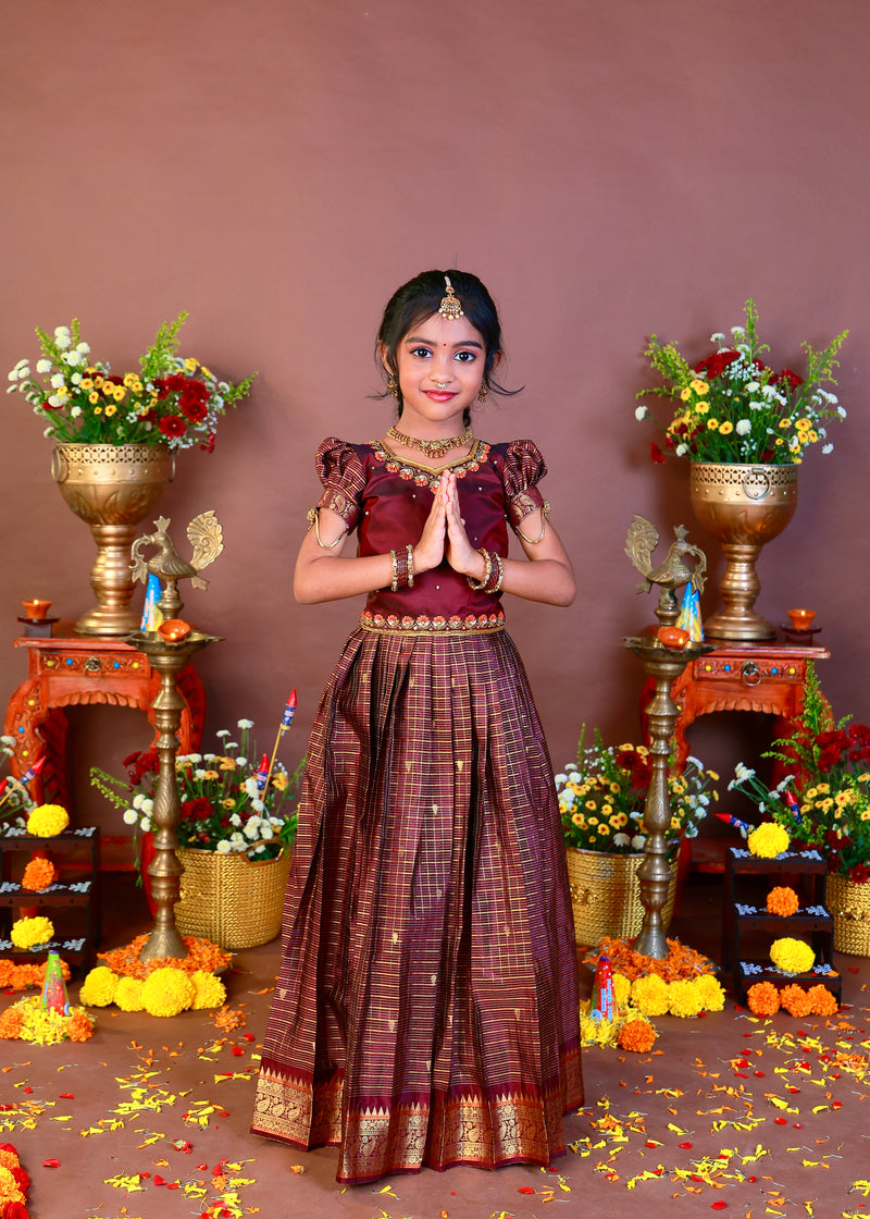 AATHIRAI - A rich maroon & gold traditional dress crafted for those beautiful festive moments