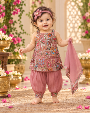 Dark Peach Color Embroidery Designer Top and Pant Set