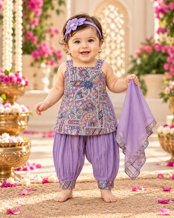 Lavender Color Embroidery Designer Top and Pant Set