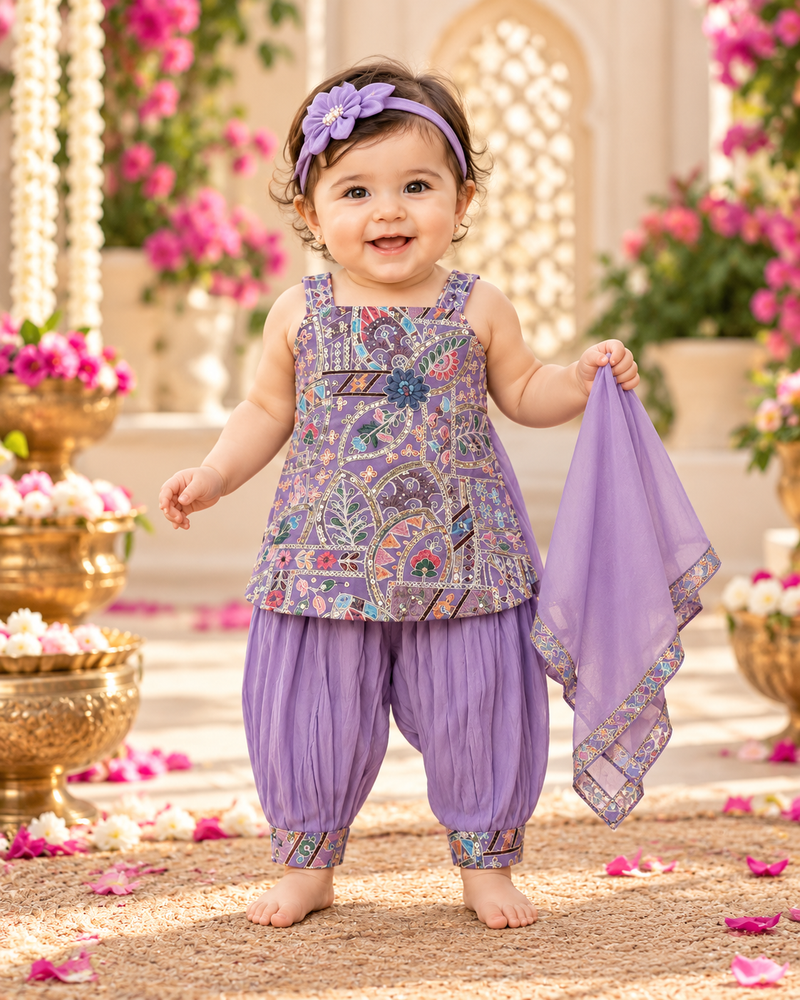 Lavender Color Embroidery Designer Top and Pant Set