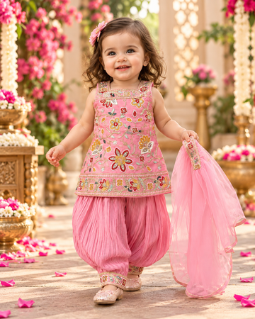 Light Pink Color Embroidery Designer Top and Pant Set