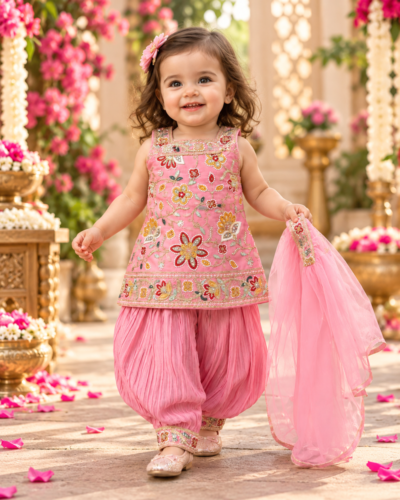 Light Pink Color Embroidery Designer Top and Pant Set