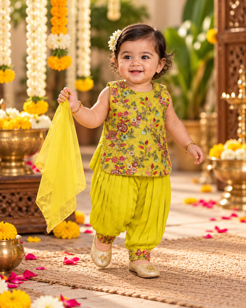 Lemon Green Color Embroidery Designer Top and Pant Set