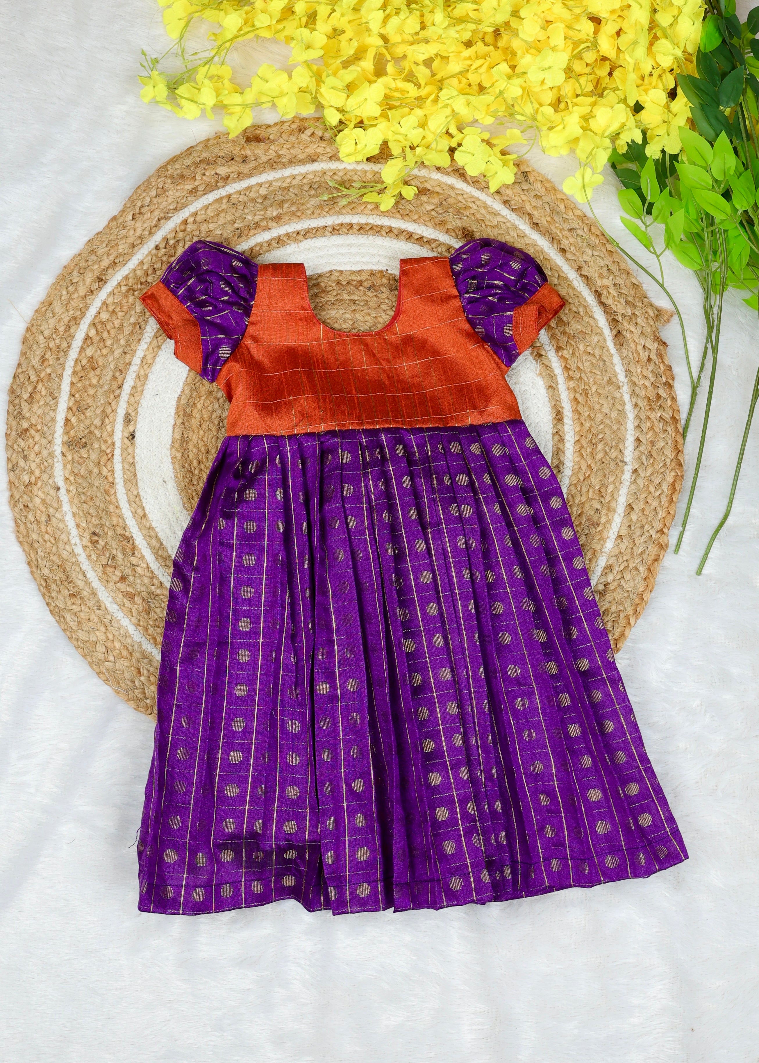Orange and Voilet Frock - Short Sleeve