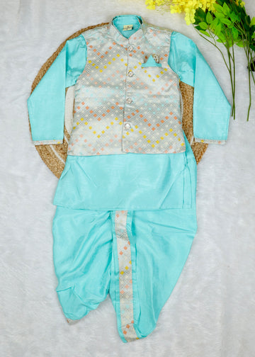 Stylish Indo-Western coat suit for boys – Light Blue