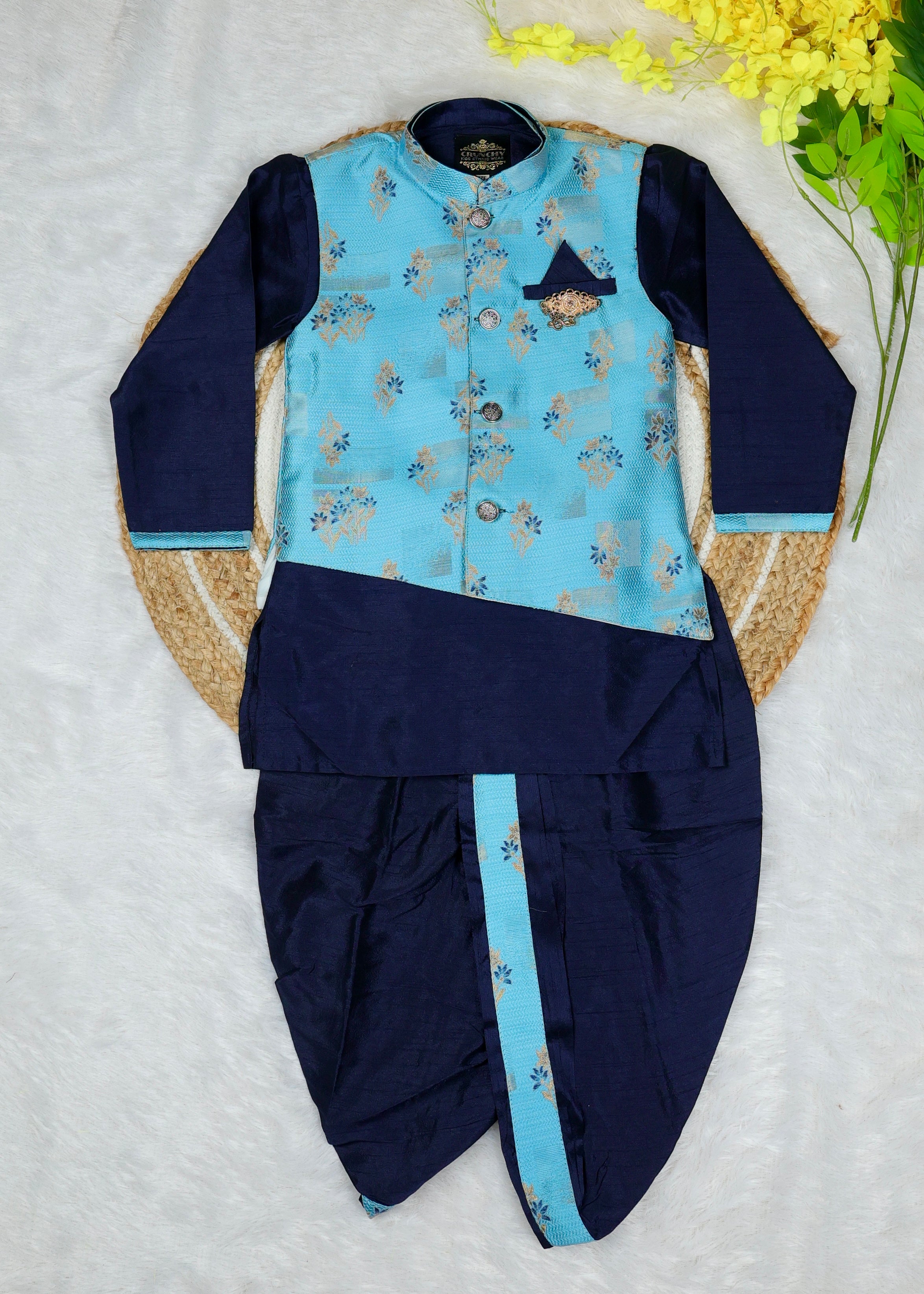 Stylish Indo-Western coat suit for boys – LIGHT BLUE WITH DARK BLUE