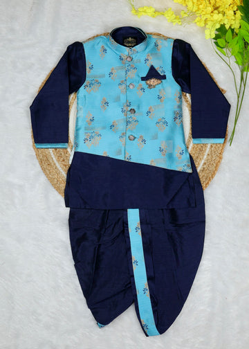 Stylish Indo-Western coat suit for boys – LIGHT BLUE WITH DARK BLUE