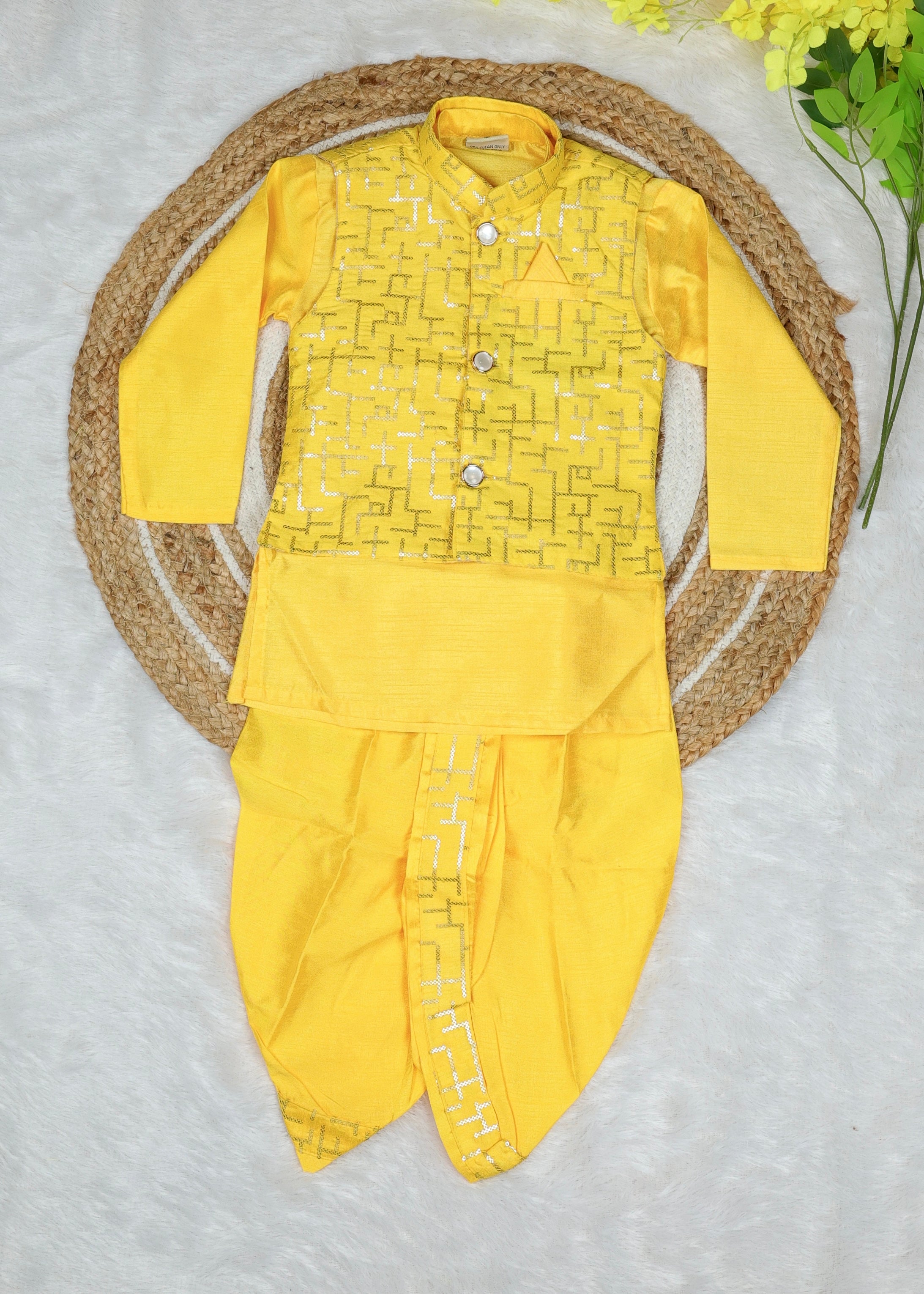 Stylish Indo-Western coat suit for boys – Yellow Shade