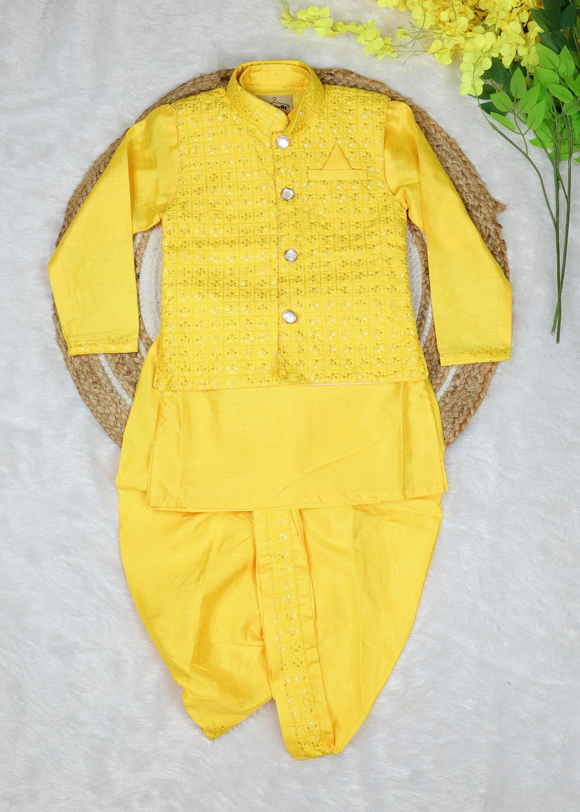 Stylish Indo-Western coat suit for boys – Yellow