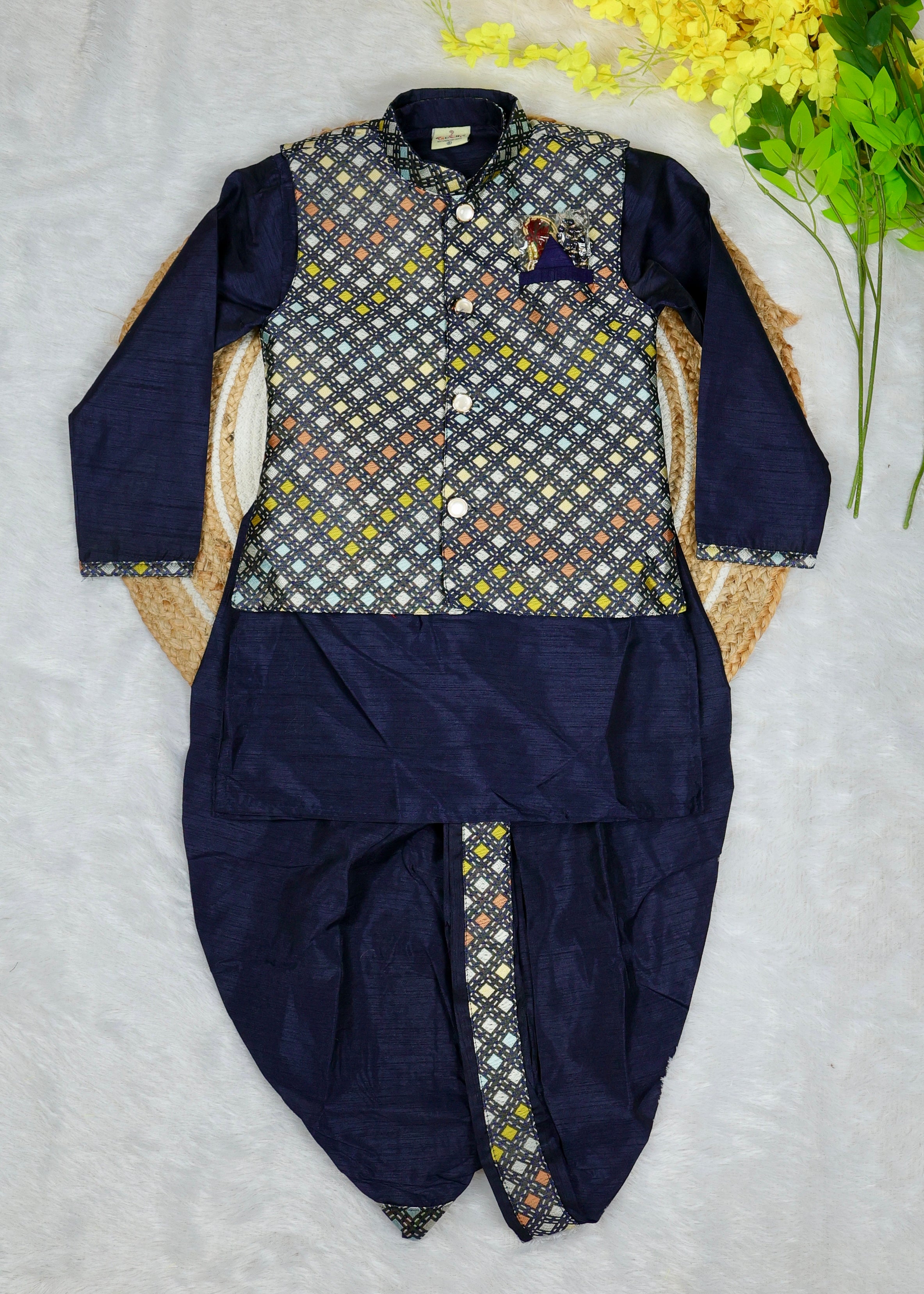 Stylish Indo-Western coat suit for boys – Dark Blue