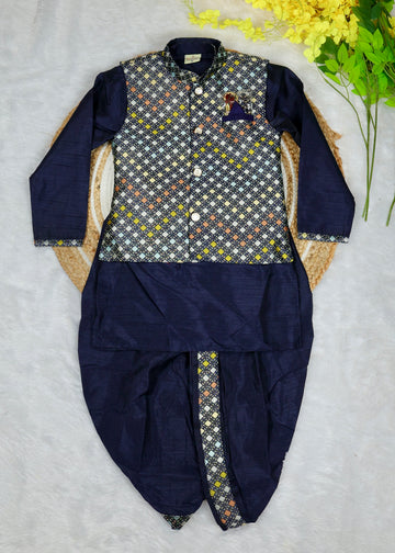 Stylish Indo-Western coat suit for boys – Dark Blue