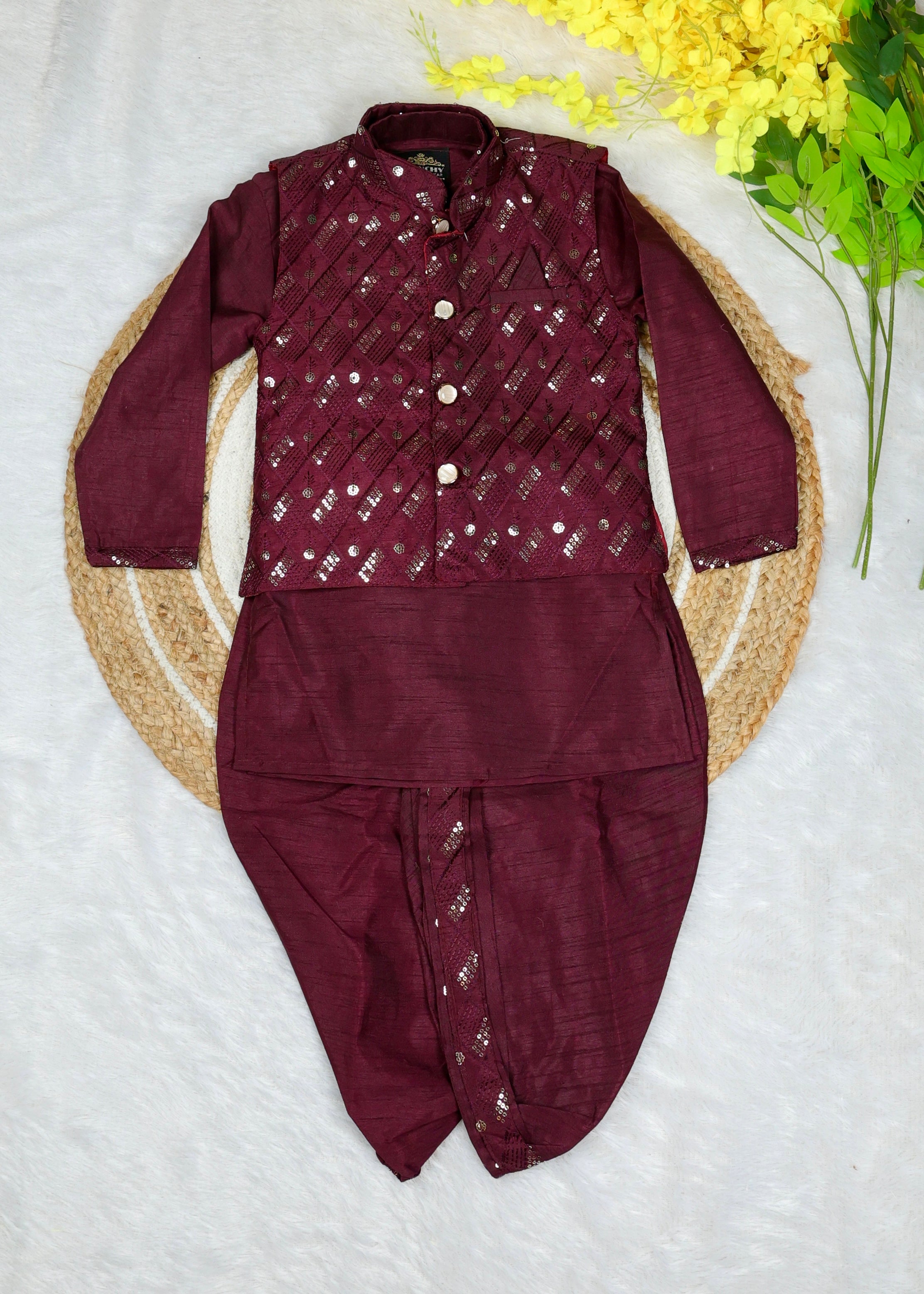 Stylish Indo-Western coat suit for boys – Maroon