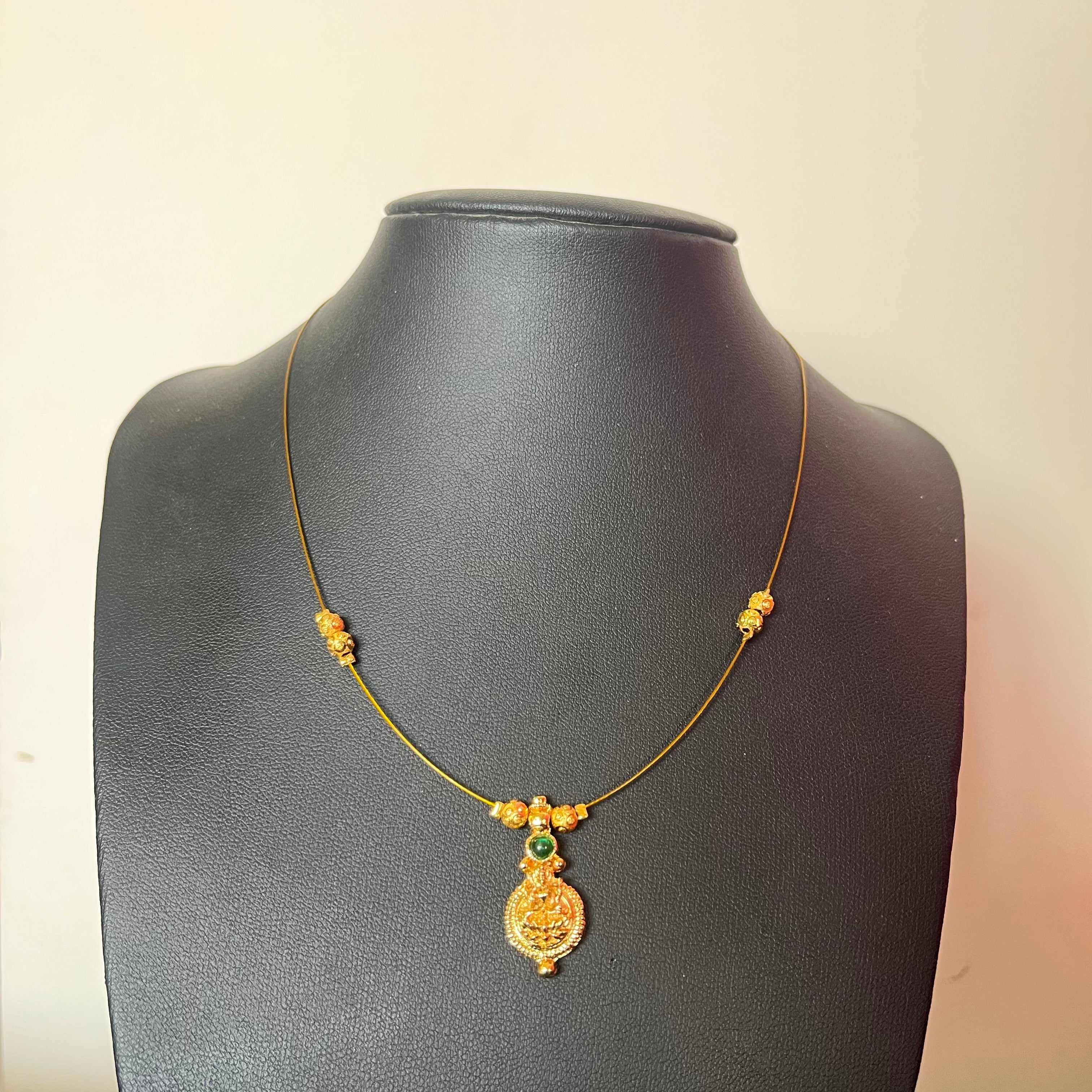 Green Stone Lakshmi Pendant invisible Necklace