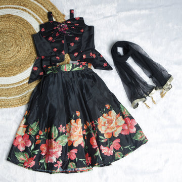 Black Floral Lehenga Set