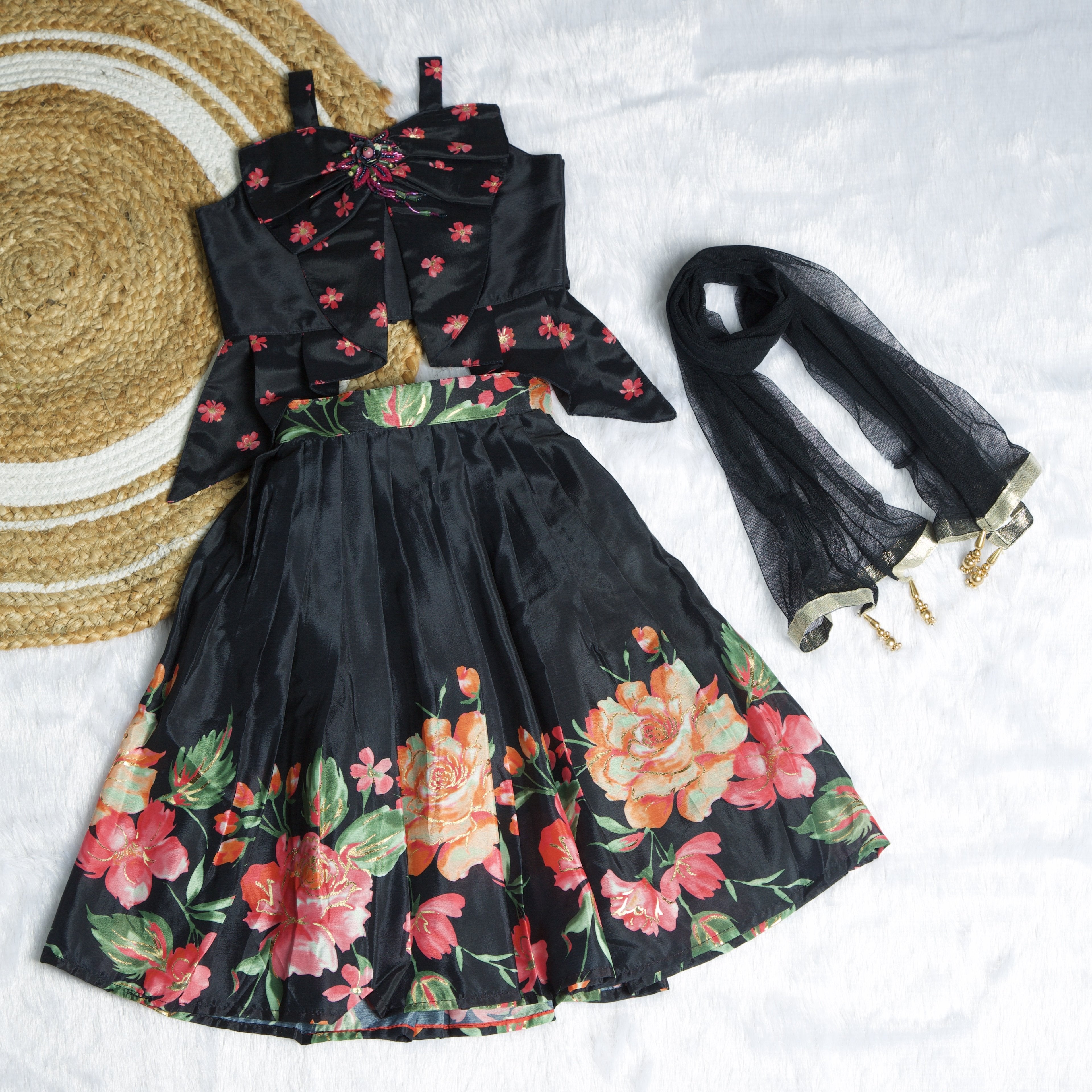 Black Floral Lehenga Set