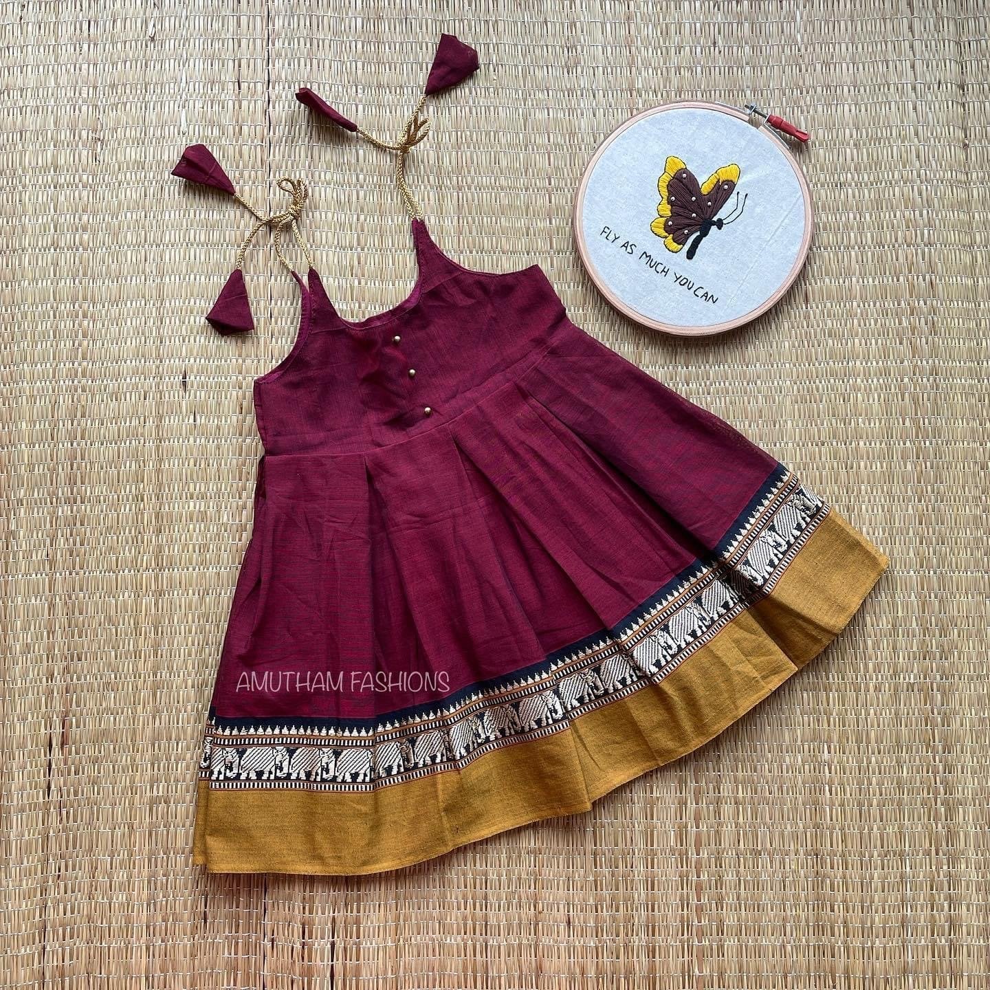 Maroon Narayanpet Cotton Frock