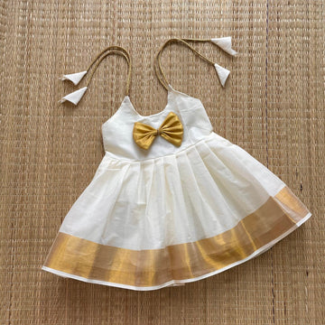 Kerala Kasavu Frock – Knot Type