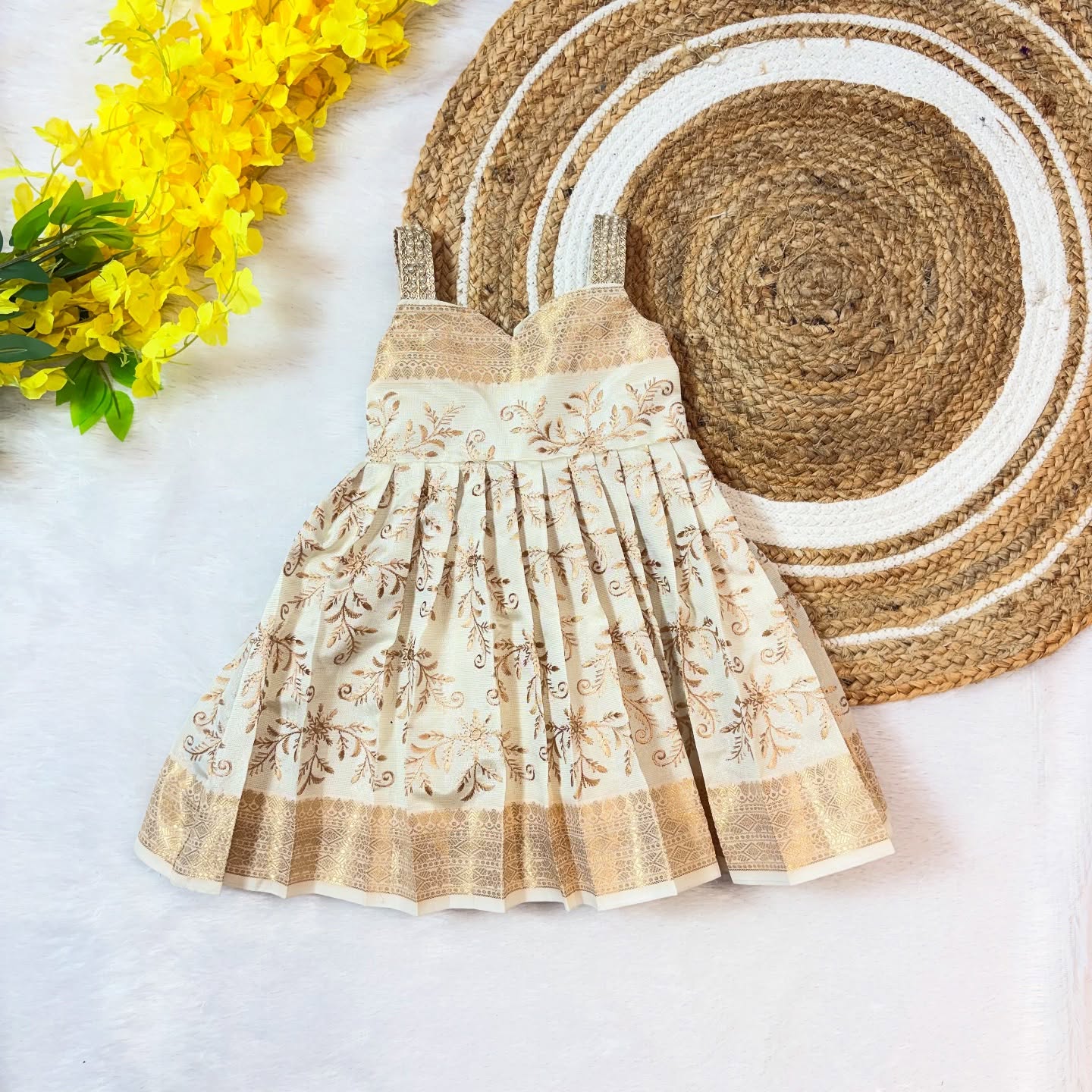 Ivory Color Embroidery Design Banarasi Frock