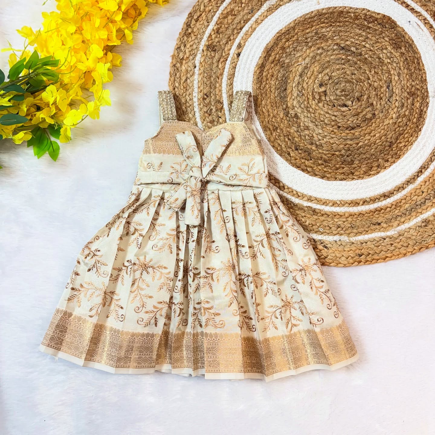 Ivory Color Embroidery Design Banarasi Frock