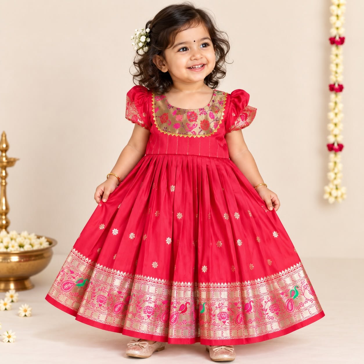 JAANVI – Pink Color Paithani Silk Frock