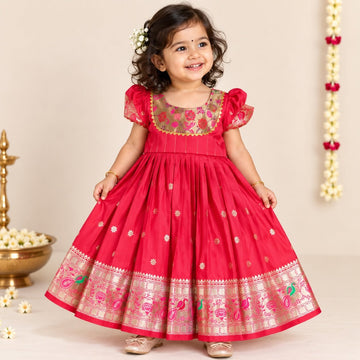 JAANVI – Pink Color Paithani Silk Frock