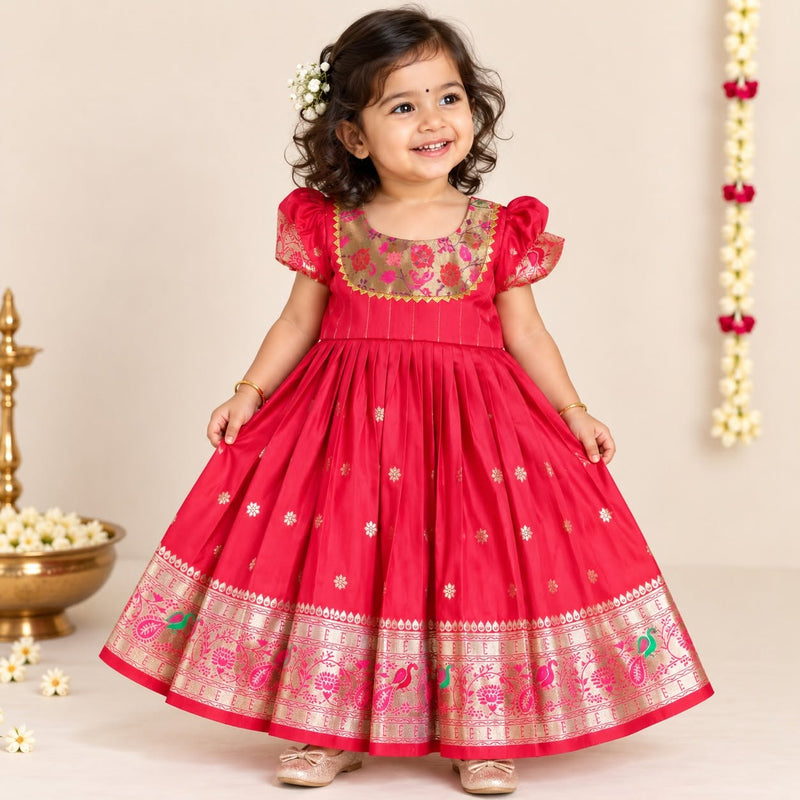 JAANVI – Pink Color Paithani Silk Frock