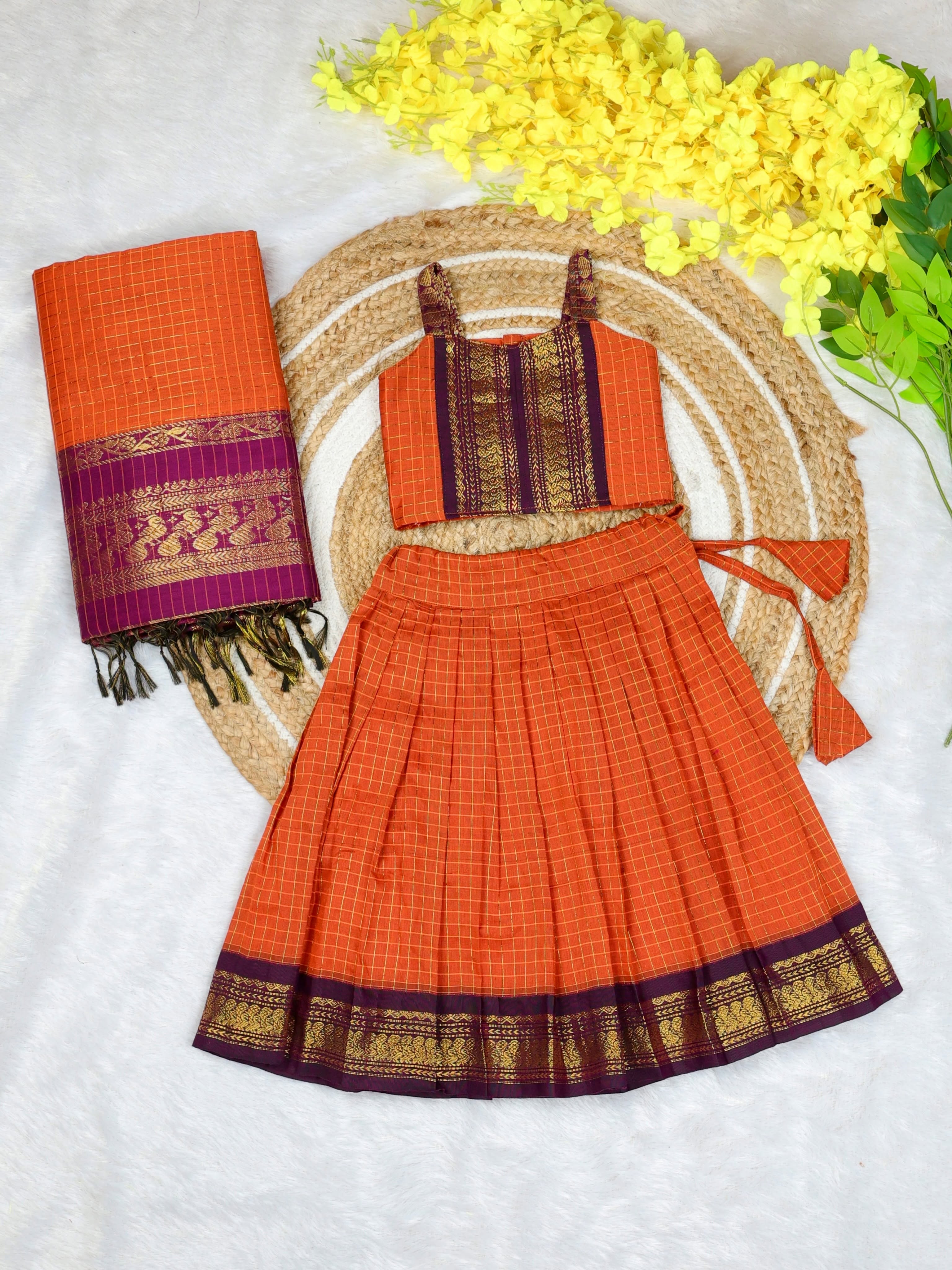 Parampara - The Grand Twinning Edit | Mom & Daughter Festive Collection - Orange and Dark Purple Combo