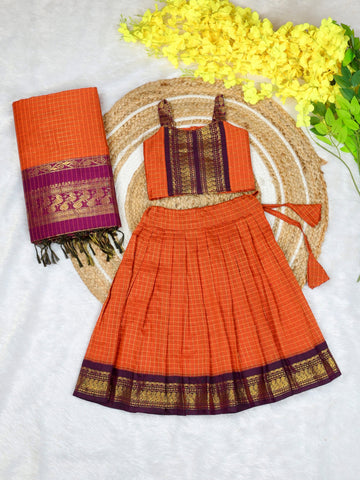 Parampara - The Grand Twinning Edit | Mom & Daughter Festive Collection - Orange and Dark Purple Combo