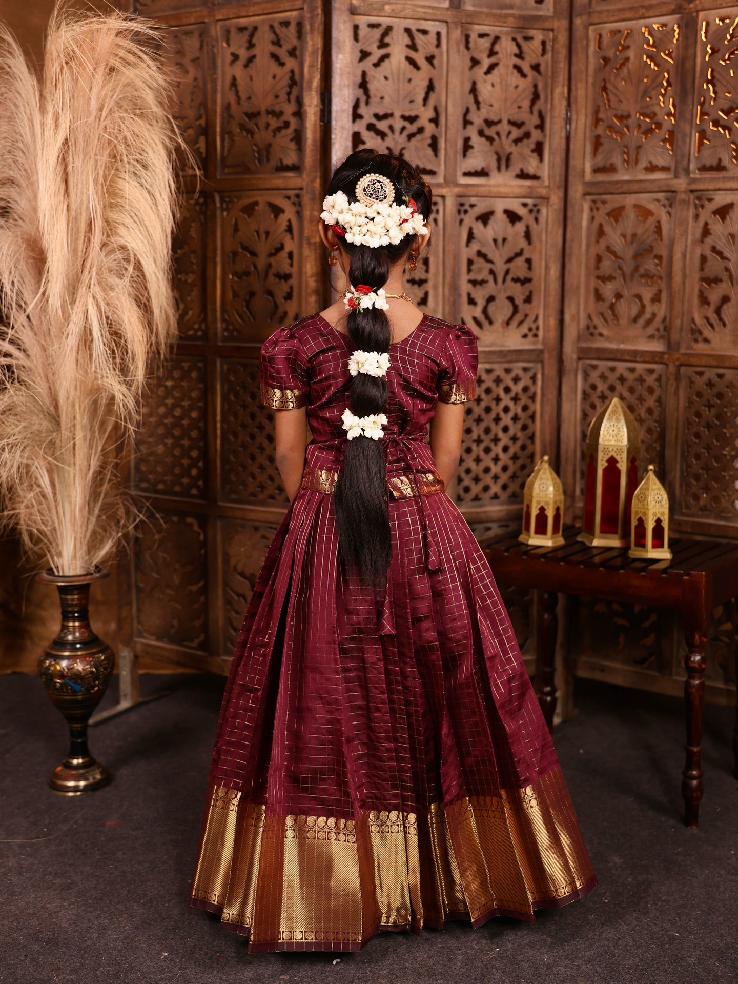 KUNDAVAI - Coffee Maroon Banarasi Silk Pavadai Sattai