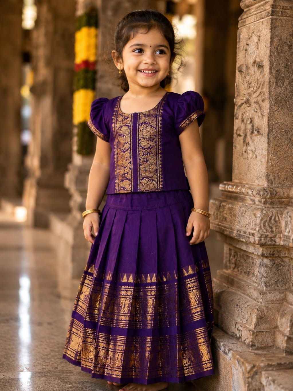 LAKSHMI - FESTIVE LAUNCH - Kanchi Cotton Paavadai and Sattai - Dark Purple Color