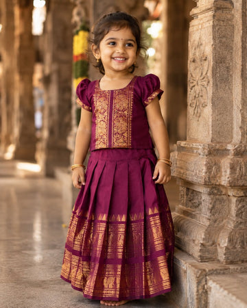 LAKSHMI - FESTIVE LAUNCH - Kanchi Cotton Paavadai and Sattai - Jamun Color