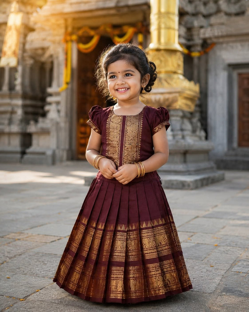 LAKSHMI - FESTIVE LAUNCH - Kanchi Cotton Paavadai and Sattai - Coffee Brown Color