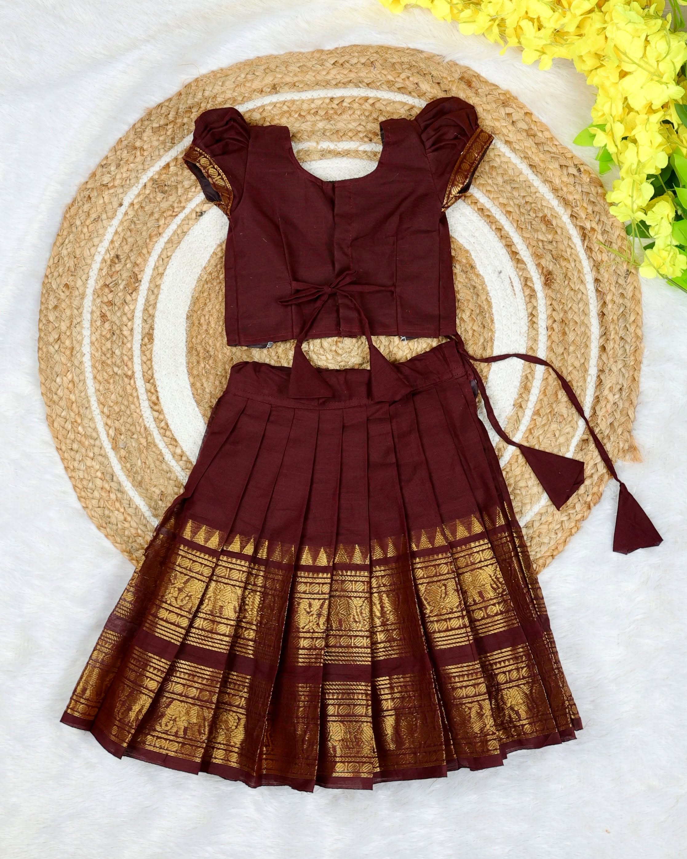 LAKSHMI - FESTIVE LAUNCH - Kanchi Cotton Paavadai and Sattai - Coffee Brown Color