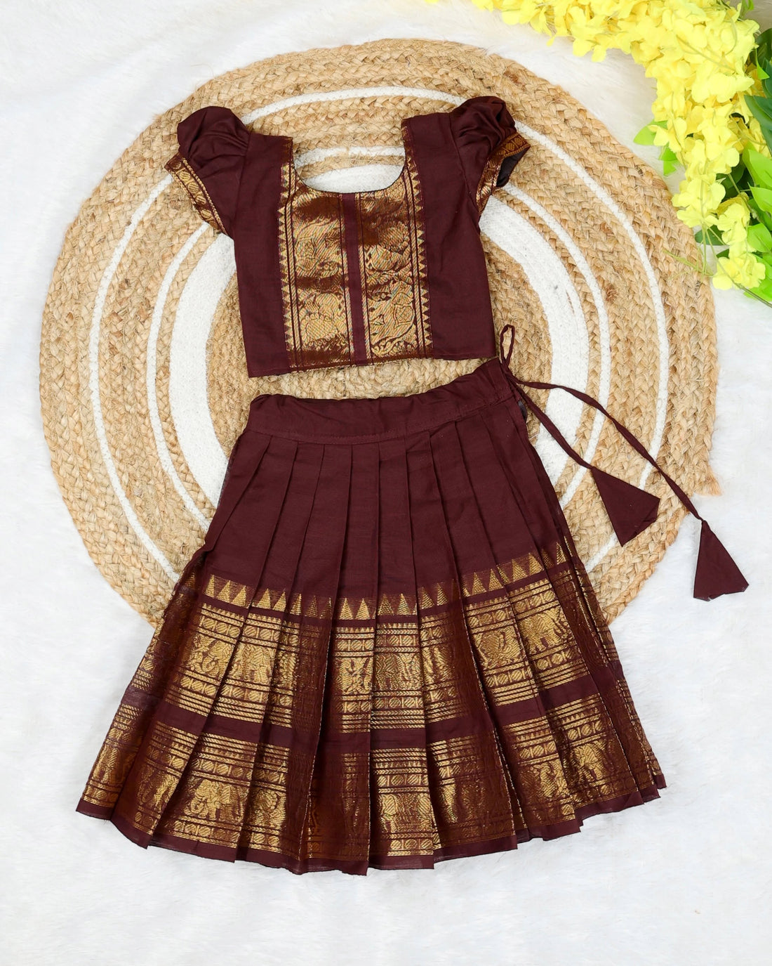 LAKSHMI - FESTIVE LAUNCH - Kanchi Cotton Paavadai and Sattai - Coffee Brown Color