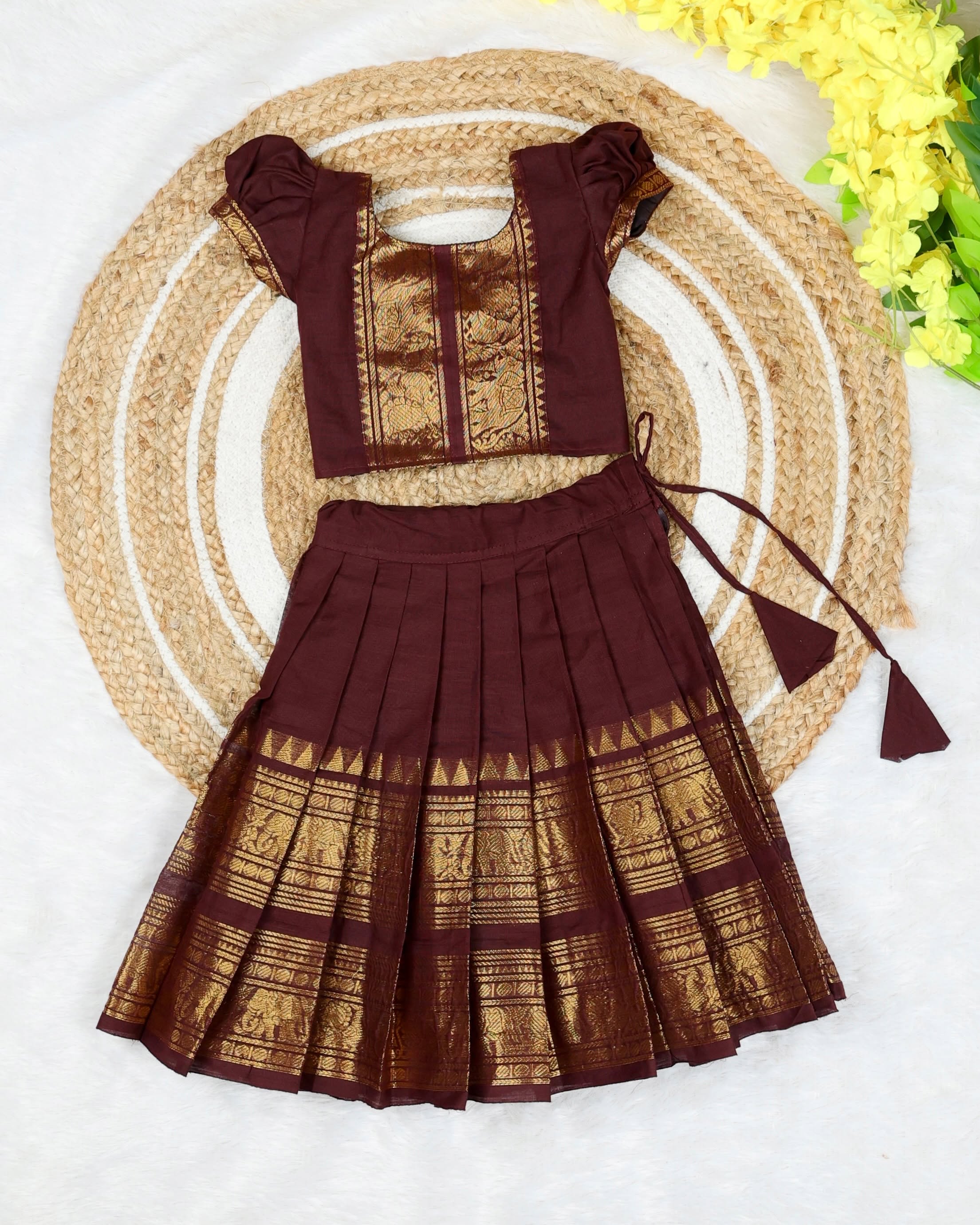 LAKSHMI - FESTIVE LAUNCH - Kanchi Cotton Paavadai and Sattai - Coffee Brown Color