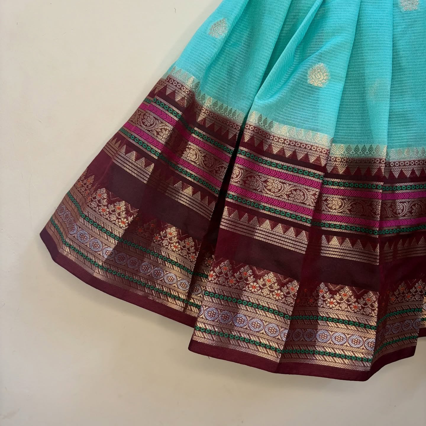 Premium Banarasi Silk Paavadai Sattai – Light Blue & Maroon Combo