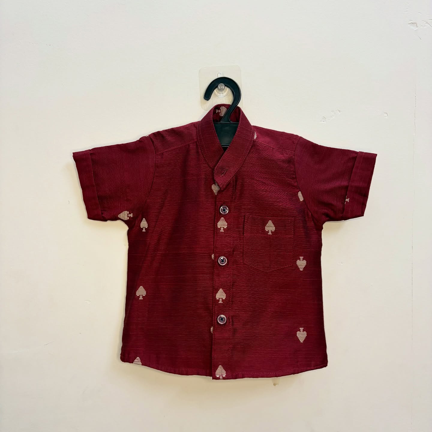 Premium Raw Silk Cotton Kids Shirt – Maroon
