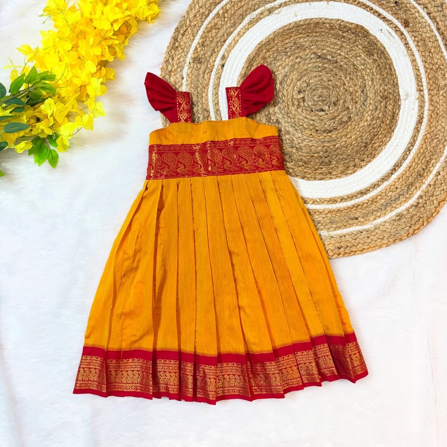 Yellow and Red Kalyani cotton frocks Mithra